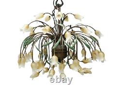 ELABORATE ITALIAN BRASS with HAND BLOWN MURANO GLASS TULIP CHANDELIER 32x28