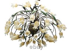 ELABORATE ITALIAN BRASS with HAND BLOWN MURANO GLASS TULIP CHANDELIER 32x28