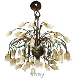 ELABORATE ITALIAN BRASS with HAND BLOWN MURANO GLASS TULIP CHANDELIER 32x28