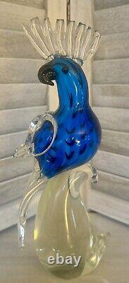 EUC Rare VTG Murano Hand Blown Glass Parrot Cockatoo Sculpture 11x4 1/2 Blue