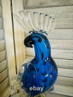 EUC Rare VTG Murano Hand Blown Glass Parrot Cockatoo Sculpture 11x4 1/2 Blue