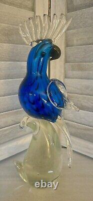 EUC Rare VTG Murano Hand Blown Glass Parrot Cockatoo Sculpture 11x4 1/2 Blue