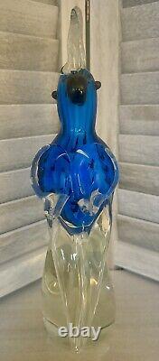 EUC Rare VTG Murano Hand Blown Glass Parrot Cockatoo Sculpture 11x4 1/2 Blue