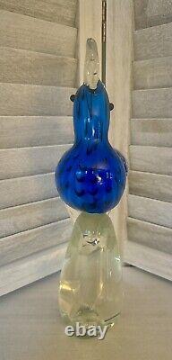 EUC Rare VTG Murano Hand Blown Glass Parrot Cockatoo Sculpture 11x4 1/2 Blue