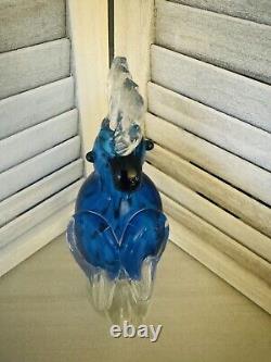 EUC Rare VTG Murano Hand Blown Glass Parrot Cockatoo Sculpture 11x4 1/2 Blue