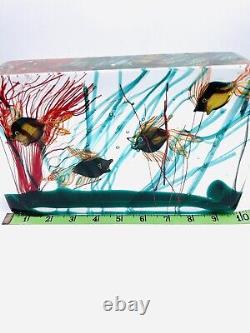 EXCEPTIONAL X LARGE MURANO BLOCK AQUARIUM FISH CENEDESE 1950s withLITE BASE