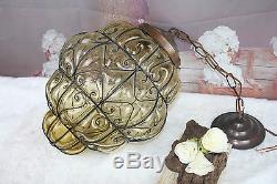 EXCLUSIVE Murano SEGUSO caged lantern pendant chandelier amber hand blown 60's