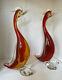 Elegant 14 Murano Hand Blown Glass Amberina Color Duck Pair