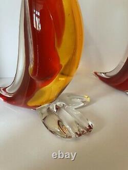 Elegant 14 Murano Hand Blown Glass Amberina Color Duck Pair