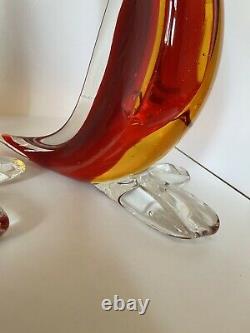 Elegant 14 Murano Hand Blown Glass Amberina Color Duck Pair