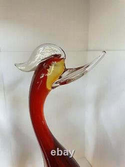 Elegant 14 Murano Hand Blown Glass Amberina Color Duck Pair