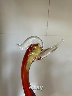 Elegant 14 Murano Hand Blown Glass Amberina Color Duck Pair