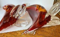 Elegant 14 Murano Hand Blown Glass Amberina Color Duck Pair