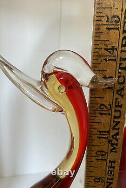 Elegant 14 Murano Hand Blown Glass Amberina Color Duck Pair