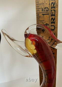 Elegant 14 Murano Hand Blown Glass Amberina Color Duck Pair