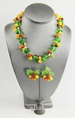 Estate Vintage Murano Hand Blown Carmen Miranda Glass Fruit Set Necklace Earring