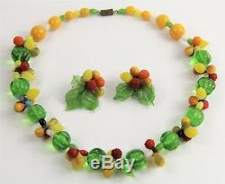 Estate Vintage Murano Hand Blown Carmen Miranda Glass Fruit Set Necklace Earring