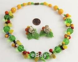 Estate Vintage Murano Hand Blown Carmen Miranda Glass Fruit Set Necklace Earring