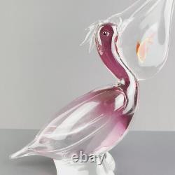 Exquisite Formia Vetri Di Murano Italian Art Glass Pink Pelican with Fish-Signed