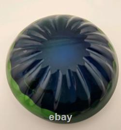 Exquisite Heavy 6.5 Vintage Murano Art Glass Geode Bowl Blue Green Clear Casing
