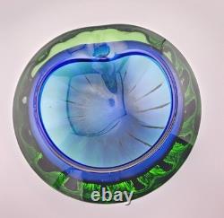 Exquisite Heavy 6.5 Vintage Murano Art Glass Geode Bowl Blue Green Clear Casing