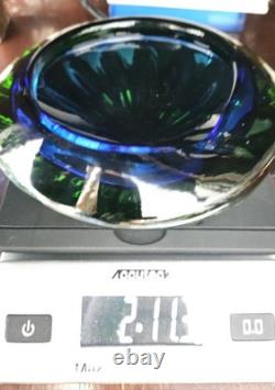 Exquisite Heavy 6.5 Vintage Murano Art Glass Geode Bowl Blue Green Clear Casing