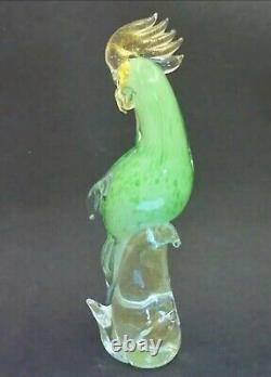 Exquisite Murano Art Glass Exotic Parrot Cockatoo Green & Gold Aventurine Bird