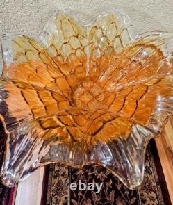 Exquisite Murano Hand Blown Amber Crystal Flower Bowl Centerpiece