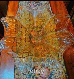 Exquisite Murano Hand Blown Amber Crystal Flower Bowl Centerpiece