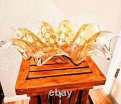 Exquisite Murano Hand Blown Amber Crystal Flower Bowl Centerpiece