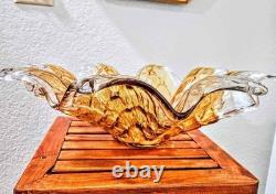 Exquisite Murano Hand Blown Amber Crystal Flower Bowl Centerpiece