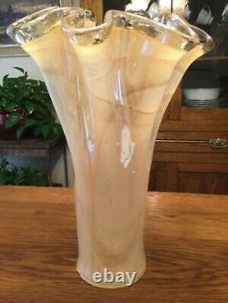 Extra Large Peach Cream Swirl 16 Murano Hand Blown Vase Made In Italy