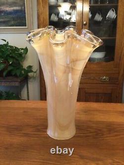 Extra Large Peach Cream Swirl 16 Murano Hand Blown Vase Made In Italy