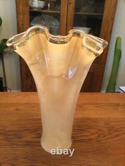 Extra Large Peach Cream Swirl 16 Murano Hand Blown Vase Made In Italy