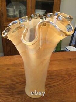 Extra Large Peach Cream Swirl 16 Murano Hand Blown Vase Made In Italy