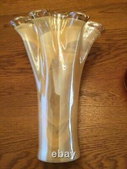 Extra Large Peach Cream Swirl 16 Murano Hand Blown Vase Made In Italy