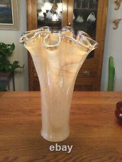 Extra Large Peach Cream Swirl 16 Murano Hand Blown Vase Made In Italy