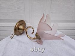 F. FABBIAN Frosted Hand-Blown Pink Glass Murano Made in Italy Wall Sconces