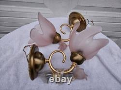 F. FABBIAN Frosted Hand-Blown Pink Glass Murano Made in Italy Wall Sconces
