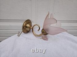 F. FABBIAN Frosted Hand-Blown Pink Glass Murano Made in Italy Wall Sconces