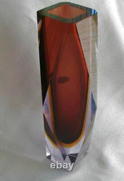 FAB Very Lg 11 1/2 MURANO Art Glass Vase Neodymiium Faceted Sommerso Hand Blown