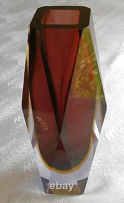 FAB Very Lg 11 1/2 MURANO Art Glass Vase Neodymiium Faceted Sommerso Hand Blown