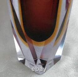 FAB Very Lg 11 1/2 MURANO Art Glass Vase Neodymiium Faceted Sommerso Hand Blown