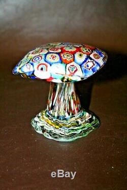 FINE Murano Style 3.5 Hand Blown Studio Art Glass Rainbow Millefiori Mushroom