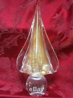 FLAWLESS Exquisite MURANO Italy Art Glass CHRISTMAS TREE Gold Glitter In Clear
