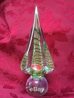 FLAWLESS Exquisite MURANO Italy Art Glass CHRISTMAS TREE Gold Green In Clear