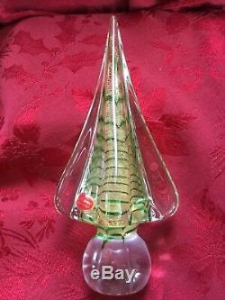 FLAWLESS Exquisite MURANO Italy Art Glass CHRISTMAS TREE Gold Green In Clear