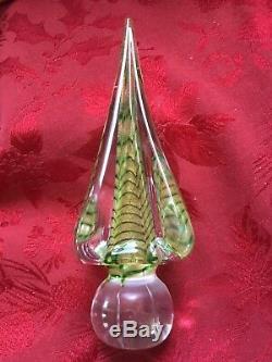 FLAWLESS Exquisite MURANO Italy Art Glass CHRISTMAS TREE Gold Green In Clear