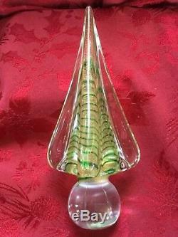 FLAWLESS Exquisite MURANO Italy Art Glass CHRISTMAS TREE Gold Green In Clear