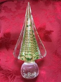 FLAWLESS Exquisite MURANO Italy Art Glass CHRISTMAS TREE Gold Green In Clear